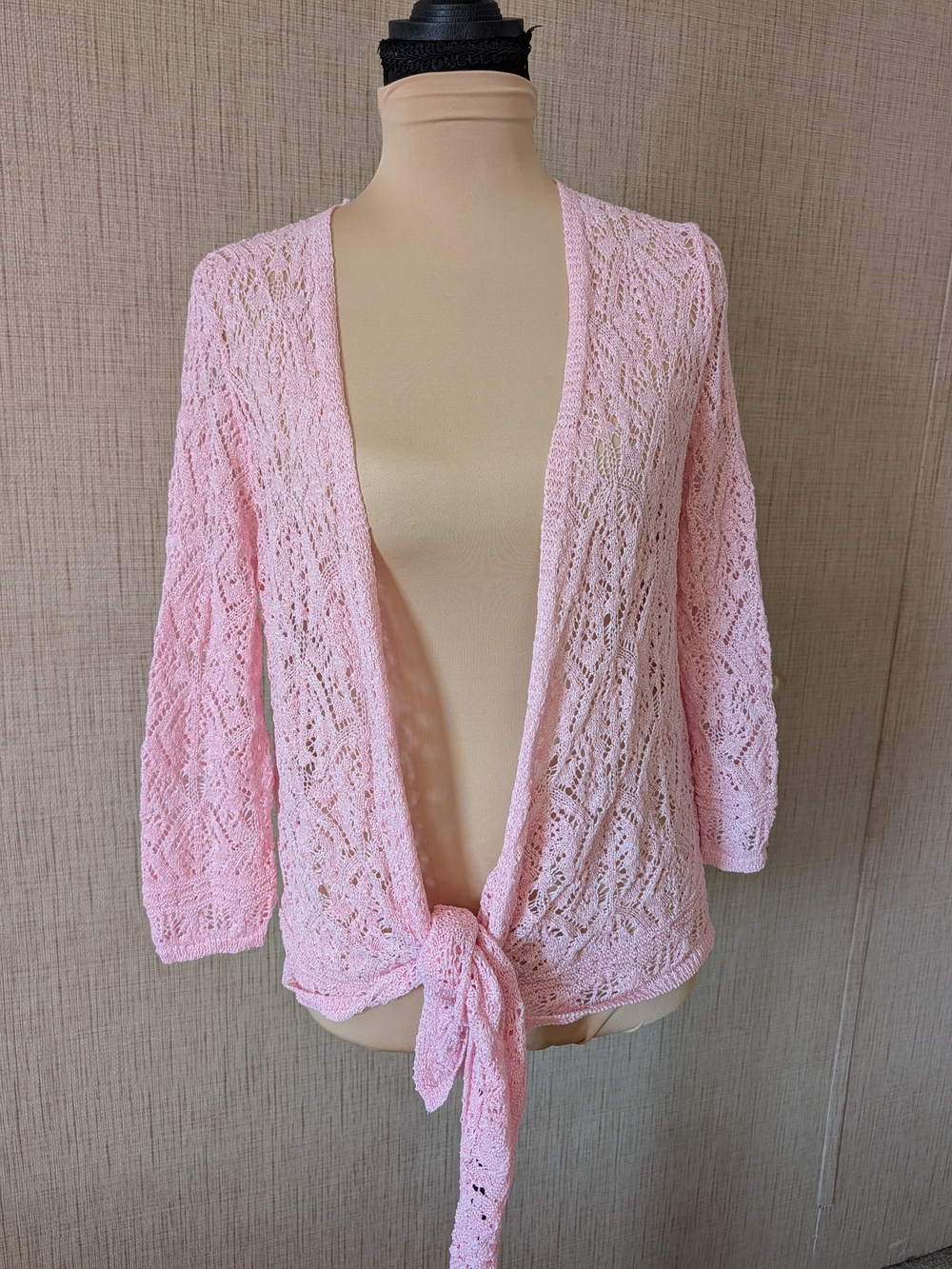 Ruby Rd. Light Pink Open-Knit Tie-Front Cardigan